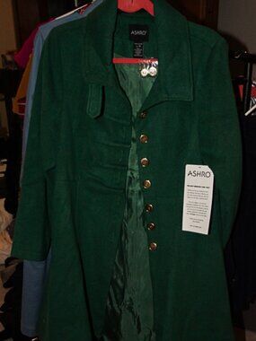NWT Ashro Faux Suede Coat Green Size 14